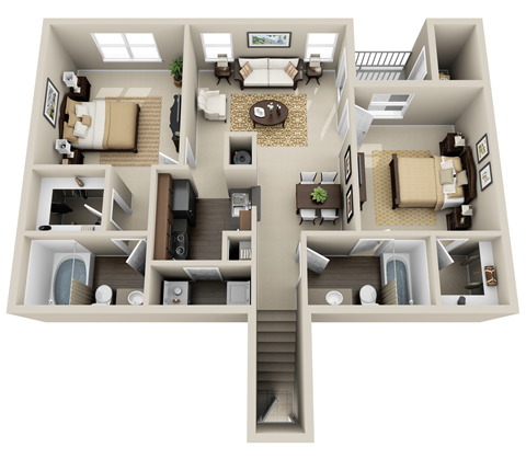 a 3d floor plan of a house with a bedroom and a living room